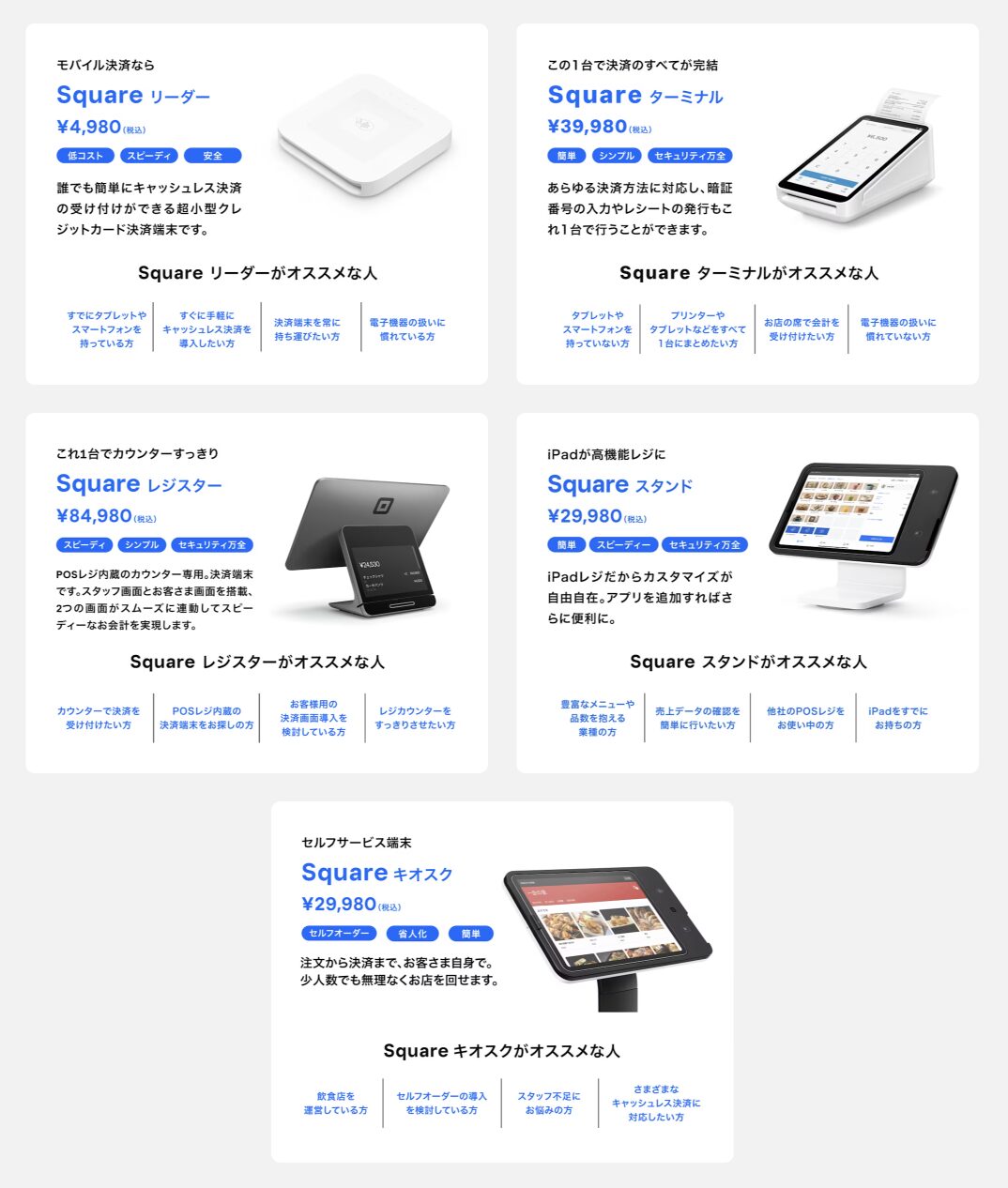 Squareの決済端末無料キャンペーンの対象端末