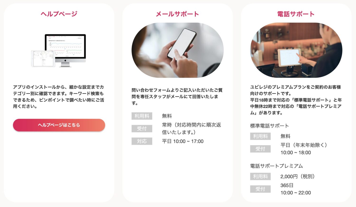 ユビレジの電話サポートプレミアム