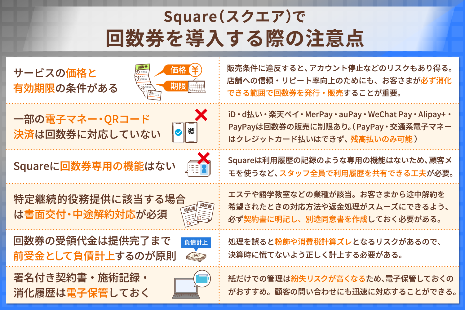 Square(スクエア)で回数券を導入する際の注意点