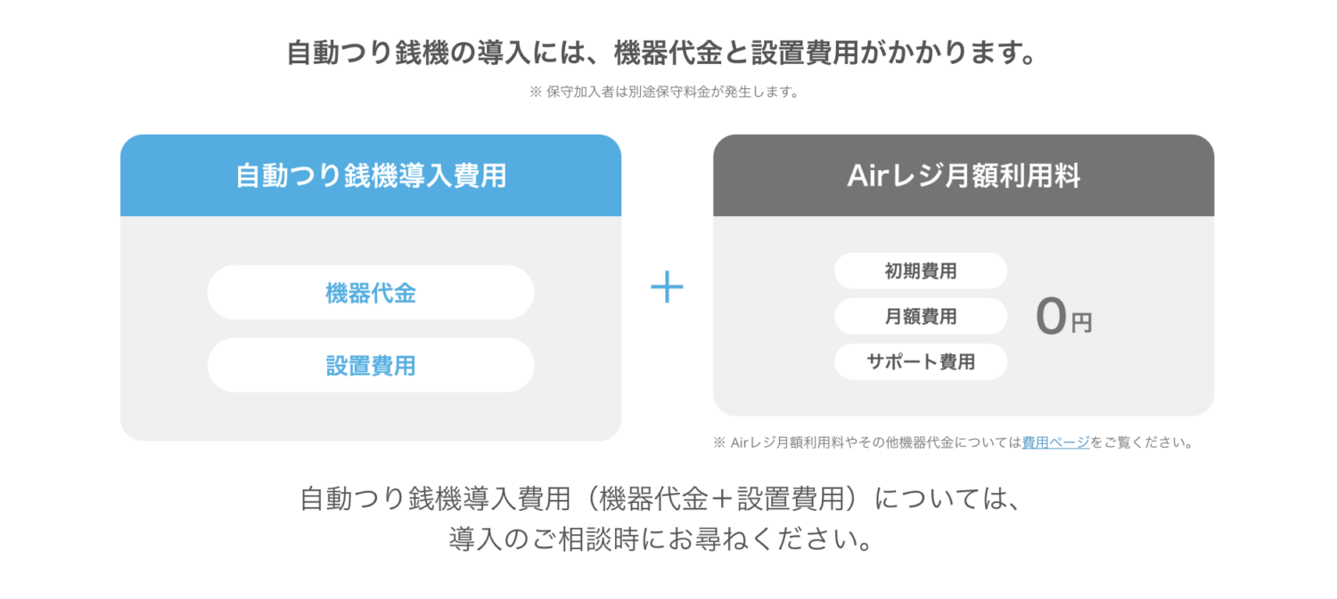 Airレジのセルフレジは初期費用（本体＋設置）と保守費用が発生する