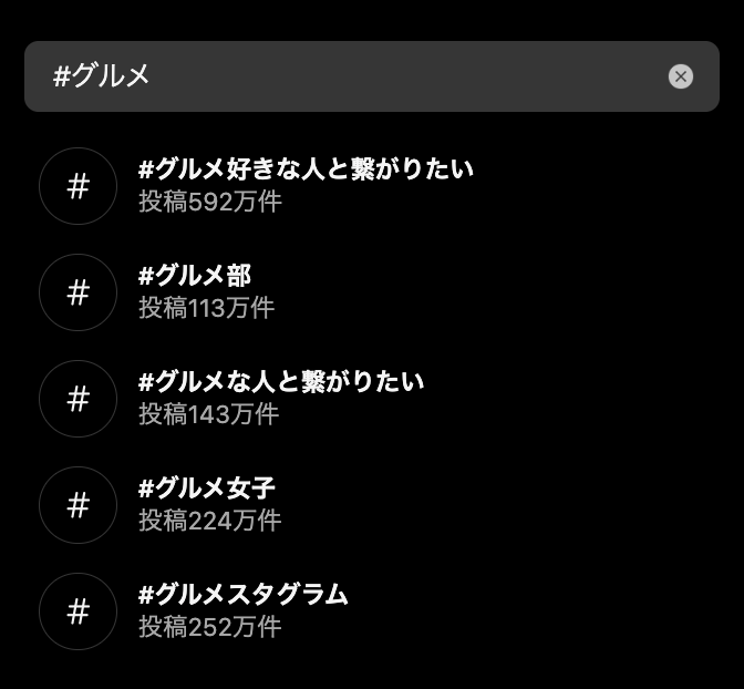 Instagramのハッシュタグ例
