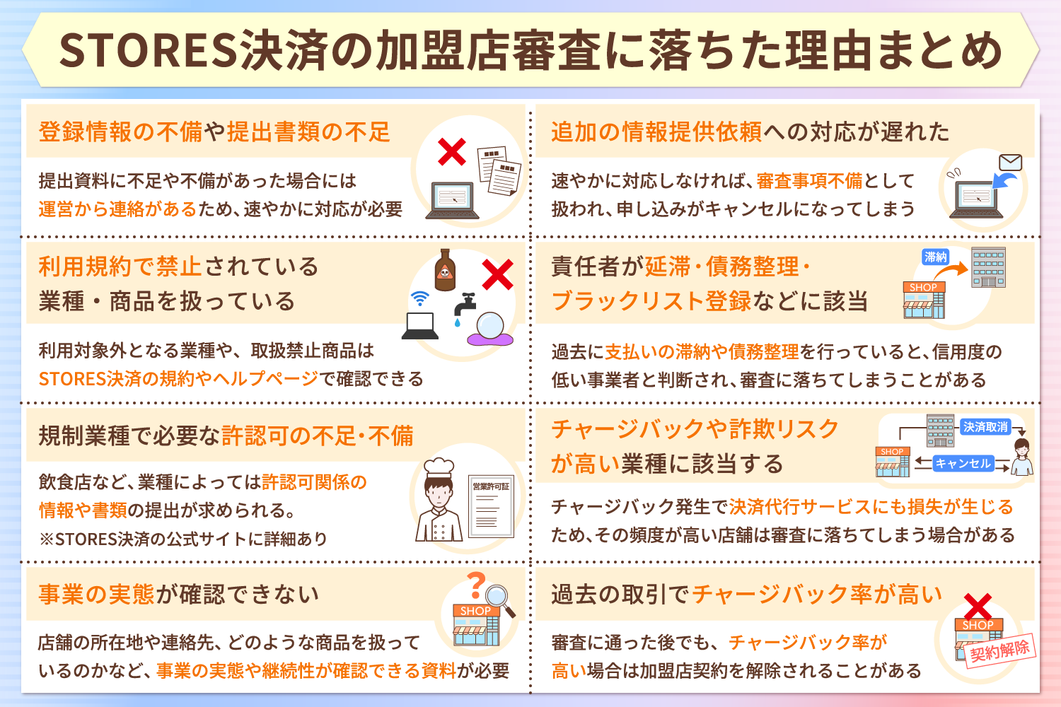 STORES決済の加盟店審査に落ちた理由まとめ