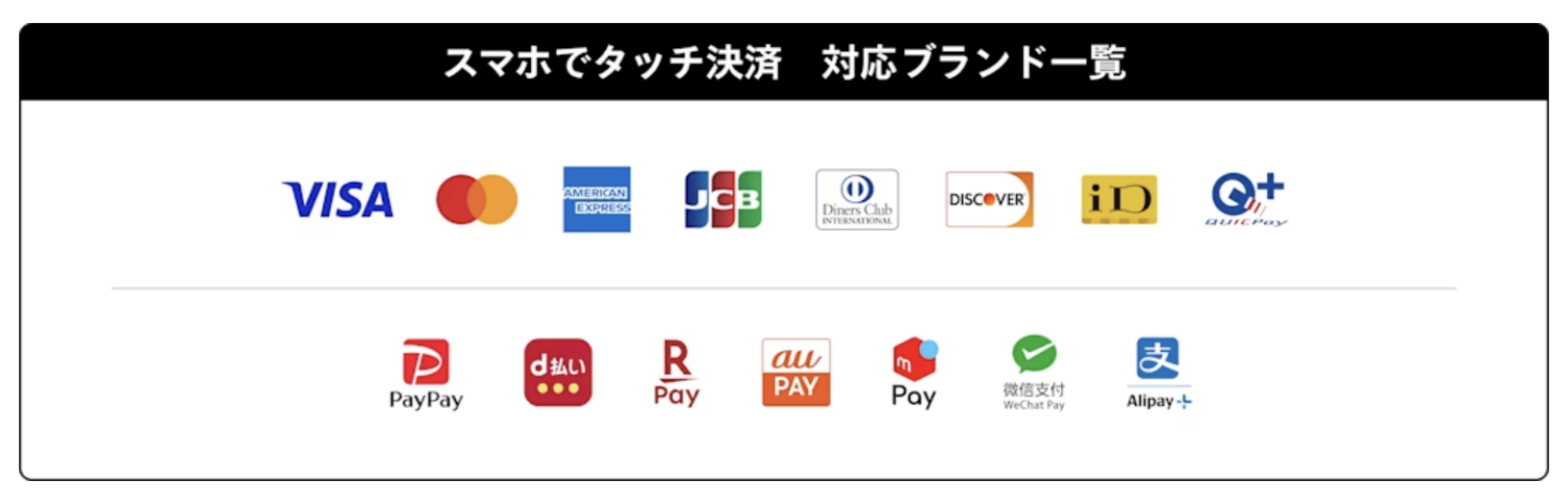 Squareの「スマホでタッチ決済」の対応決済ブランド