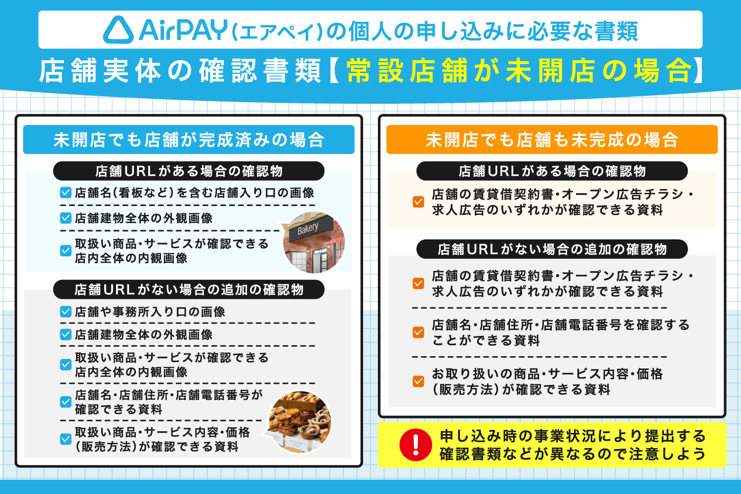 Airペイ(エアペイ)の個人の申し込みに必要な書類:店舗実体の確認書類【常設店舗が未開店の場合】
