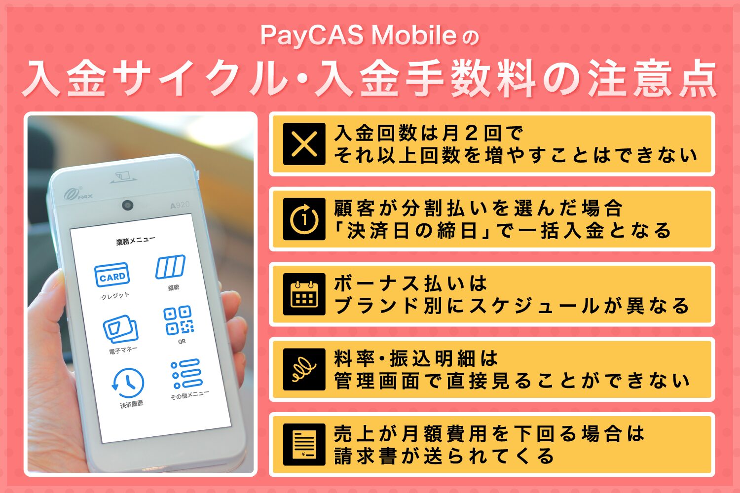 PayCAS Mobileの入金サイクル・入金手数料の注意点