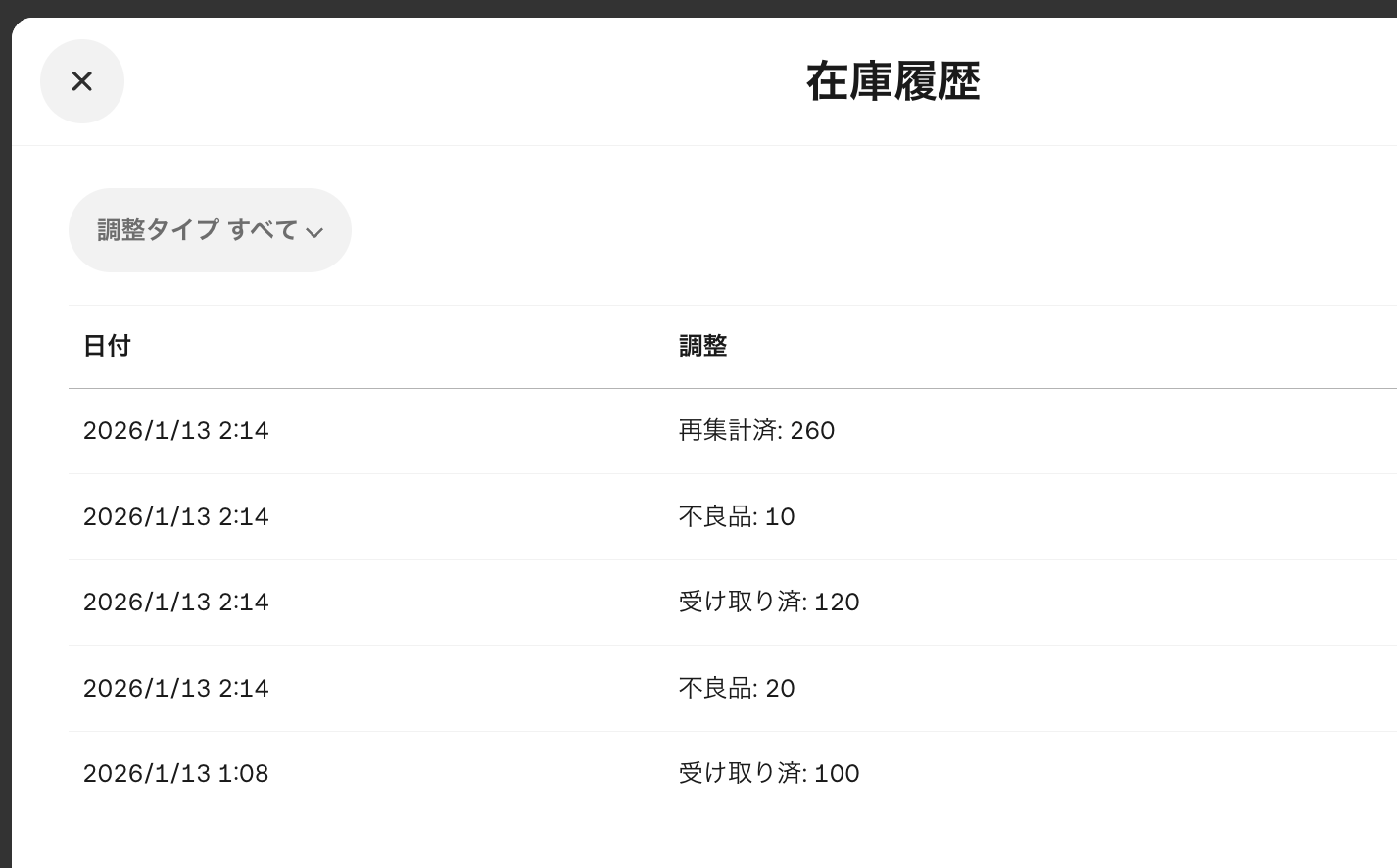 Squareの在庫履歴