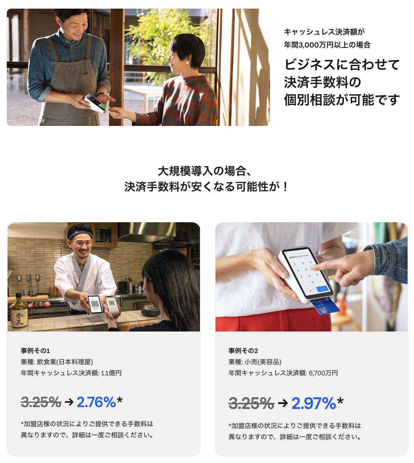 Squareは決済手数料の個別相談が可能