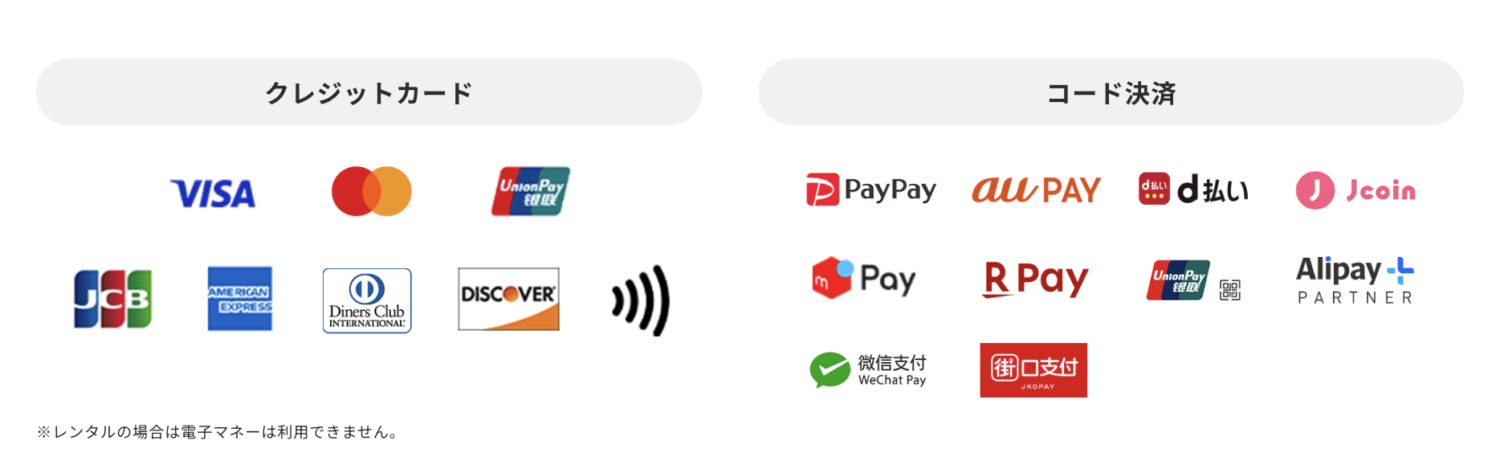 SBペイメントサービスのレンタル時の対応決済ブランド