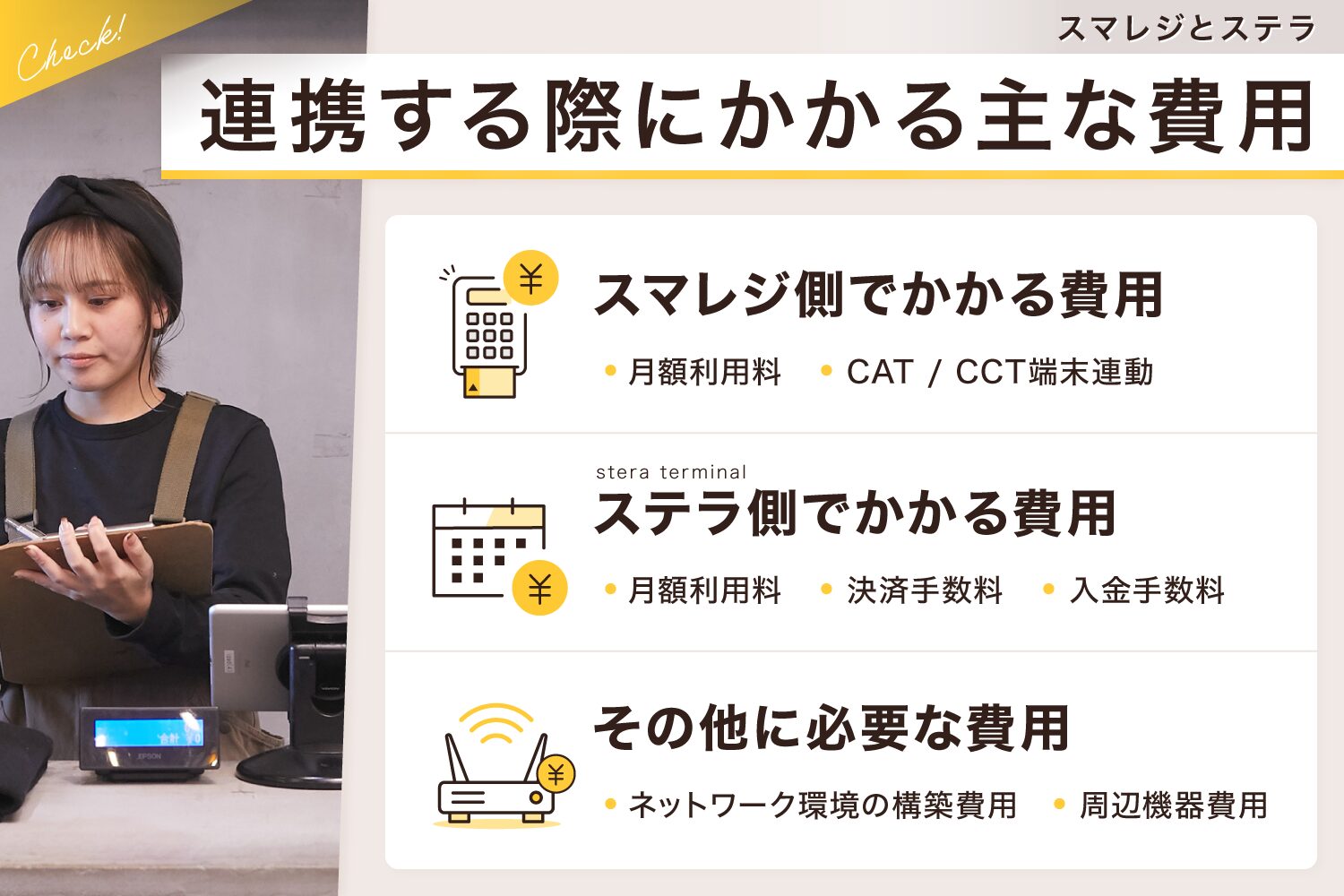 スマレジとステラ(stera terminal)を連携する際にかかる主な費用