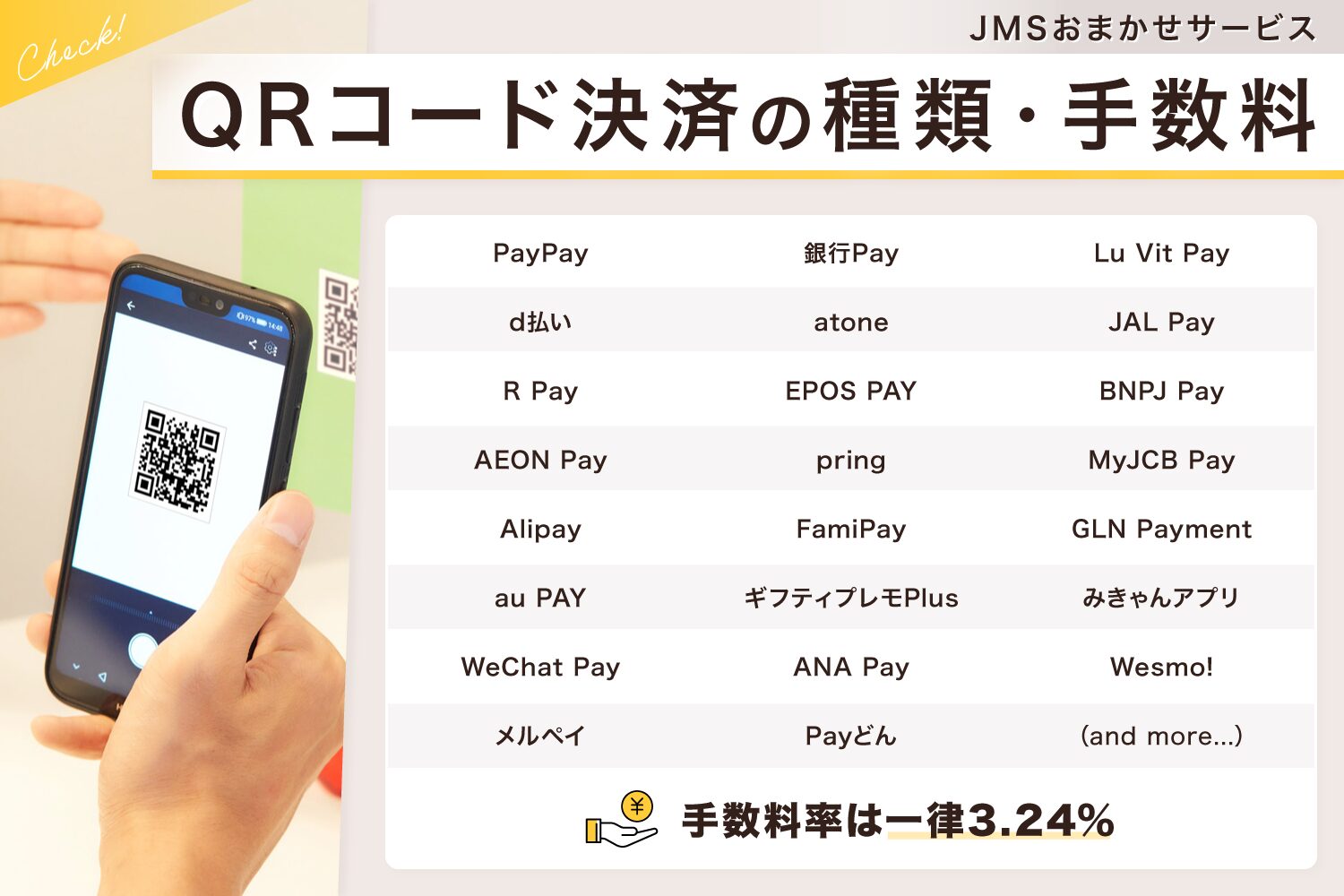 JMSおまかせサービスのQRコード決済の種類・手数料
