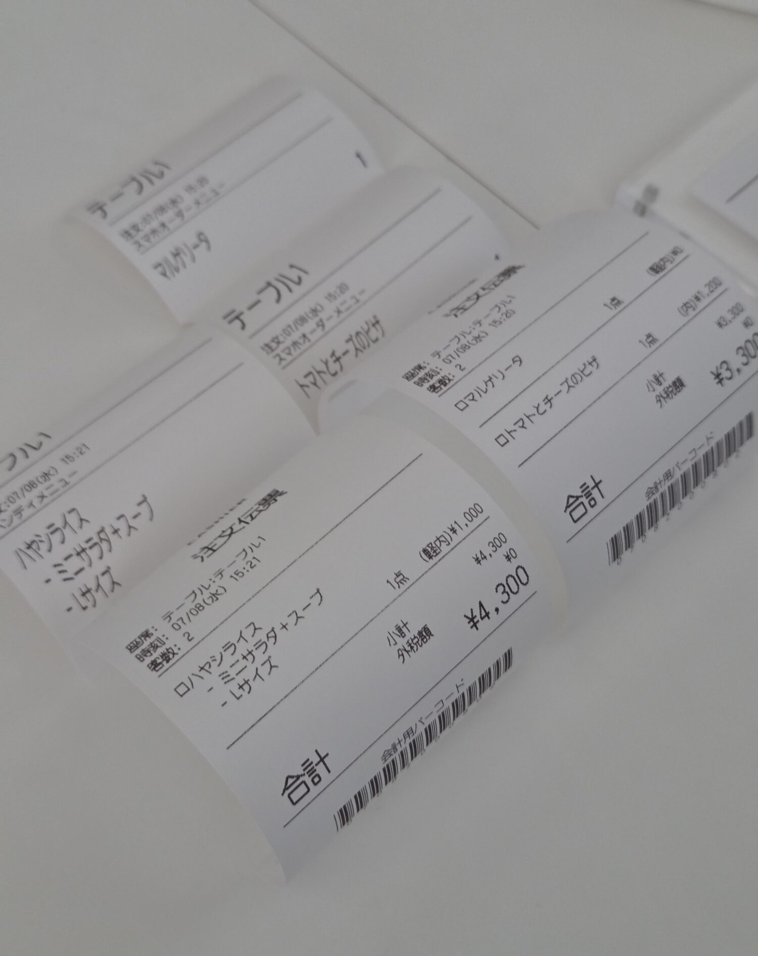 CASHIERで注文した際に発行される伝票