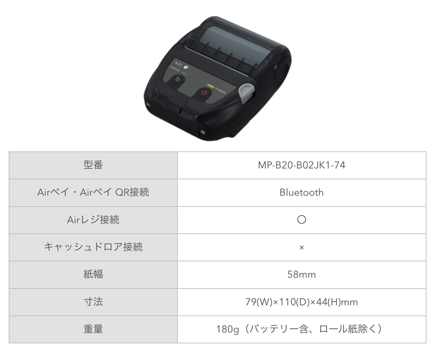 Airペイ対応のレシートプリンターの例