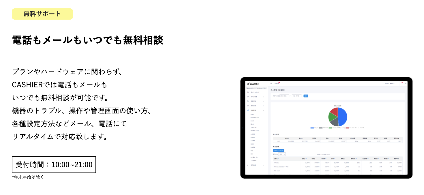 CASHIERの電話・メールサポート