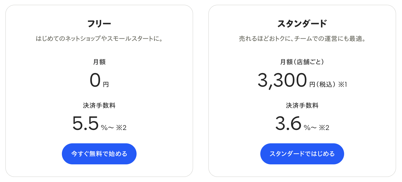 STORESネットショップの料金プラン