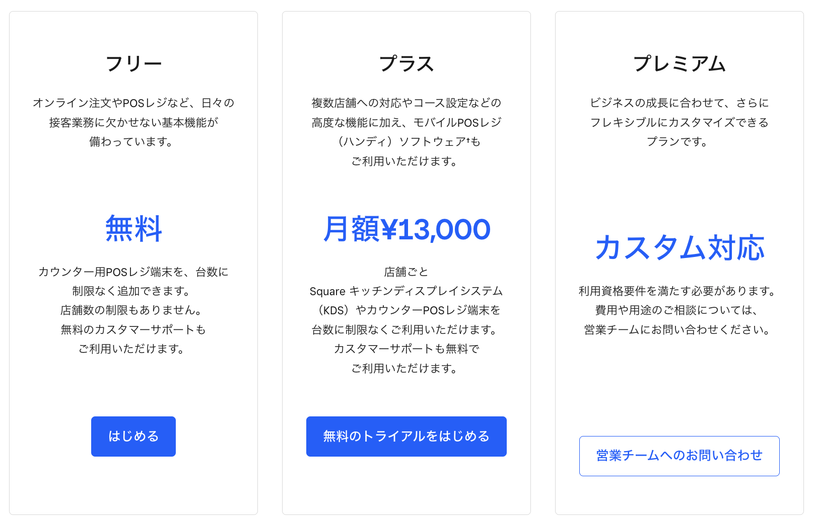 SquareレストランPOSレジの月額料金