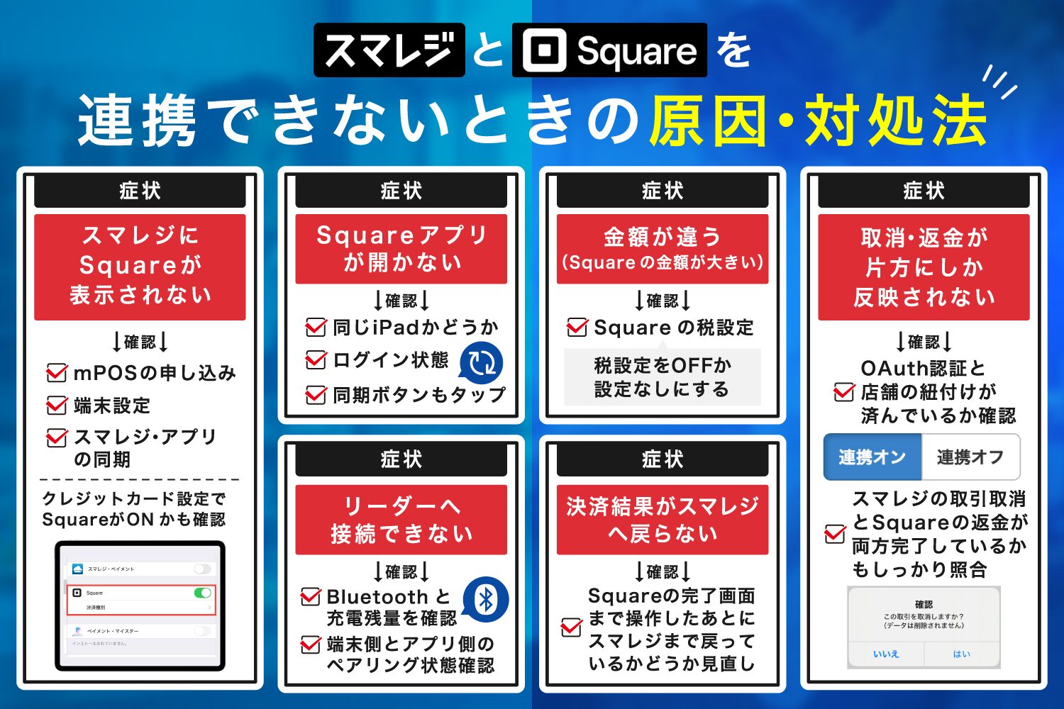 スマレジとSquareを連携できないときの原因・対処法