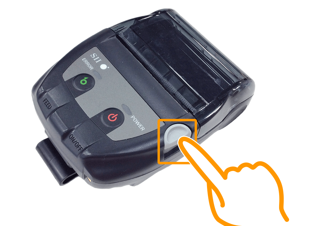 MP-B20の本体上部右側のオープンボタンを押すと、ロール紙のカバーが開く