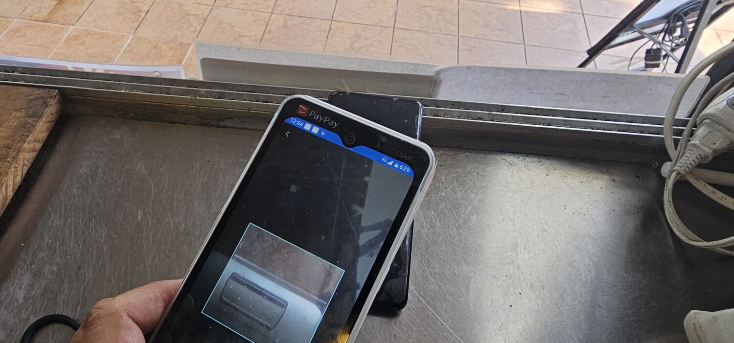 コード読み取り用のカメラ画面が表示されたPayCAS Mobile