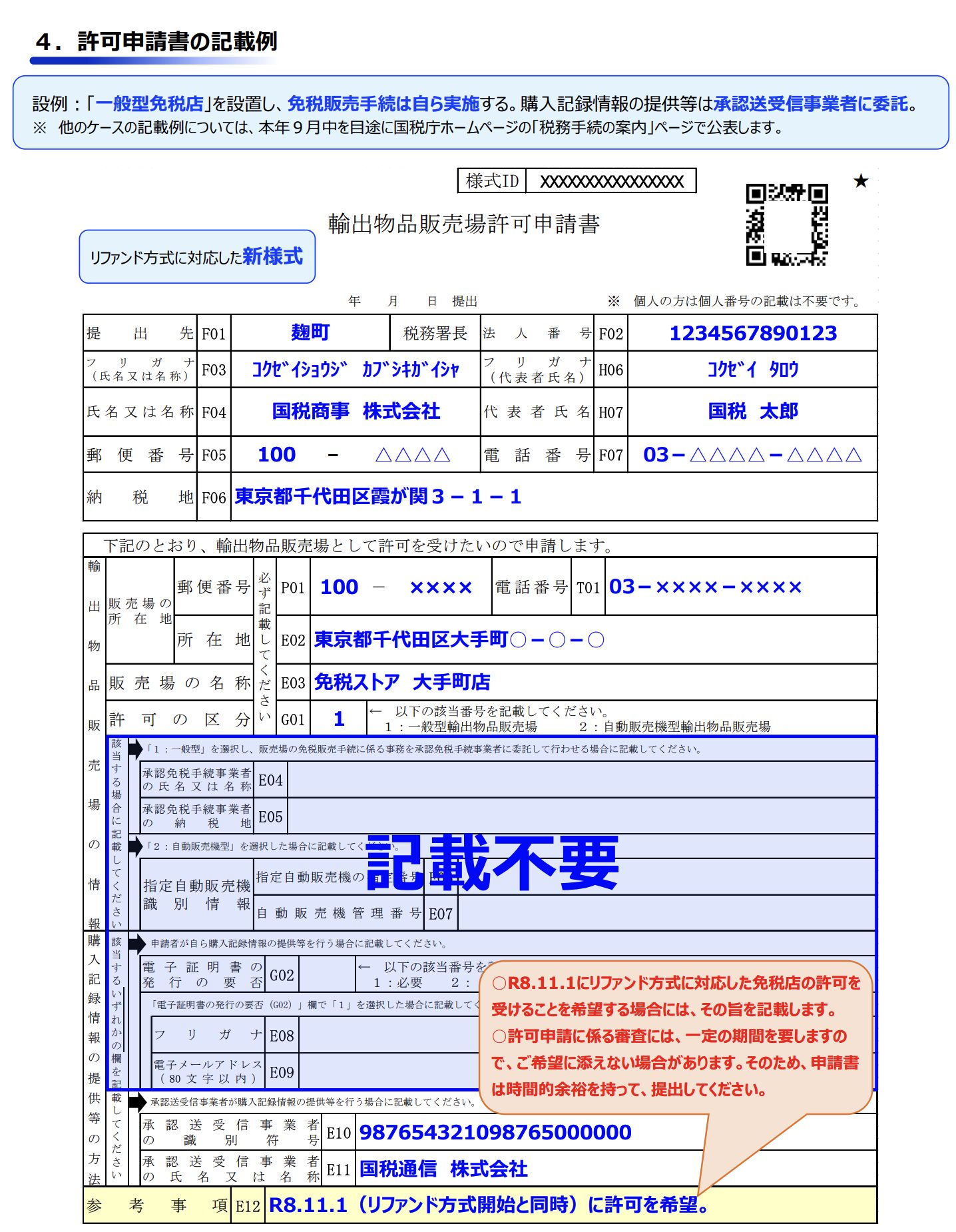 輸出物品販売場許可申請書の記入例